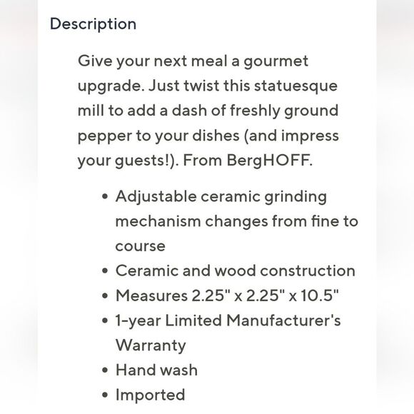 Berghoff Ceramic Pepper Mill - Picture 4 of 5